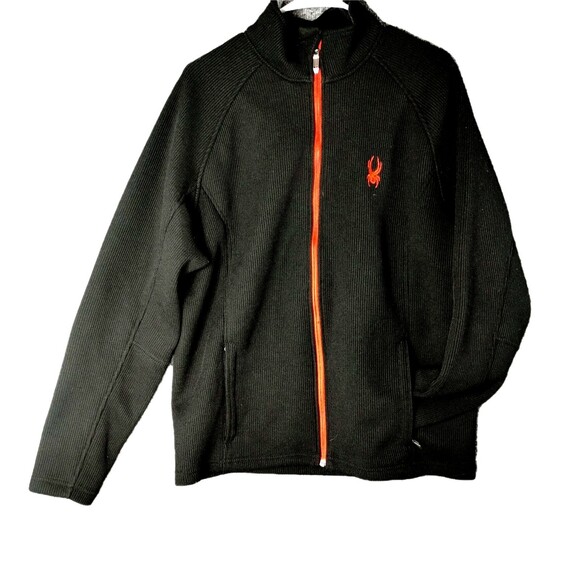 Spider Sweater Jacket Sz L Black Full Zip Fleece Lined Core Pockets Red Zipper - Picture 1 of 15